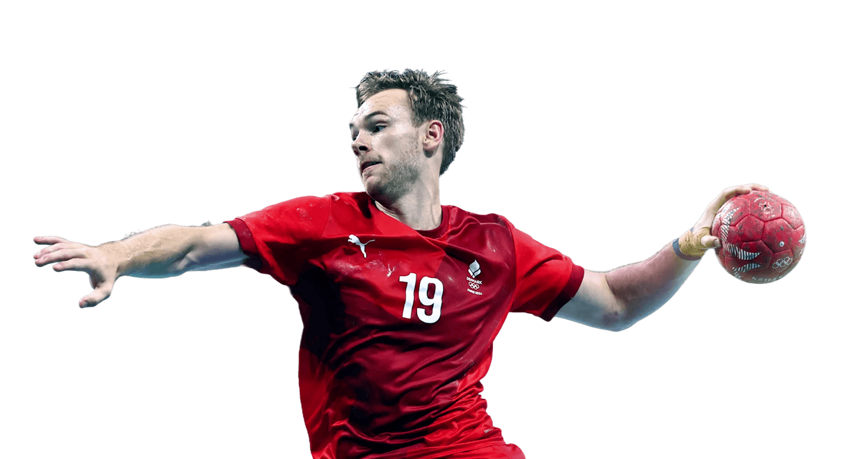 Mathias Gidsel throwing a handball